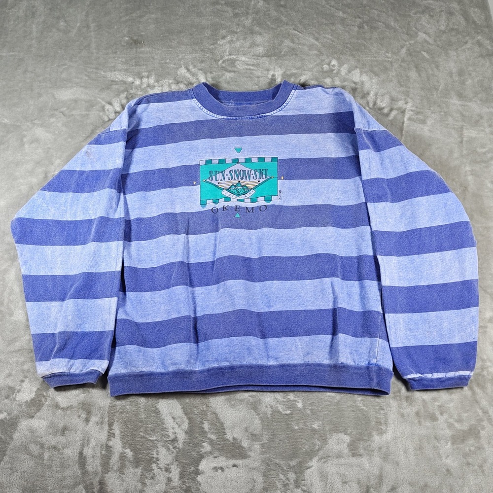 Vintage Okemo Mountain Sweatshirt Mens Large Striped Sun Snow Ski Snowboard 80s